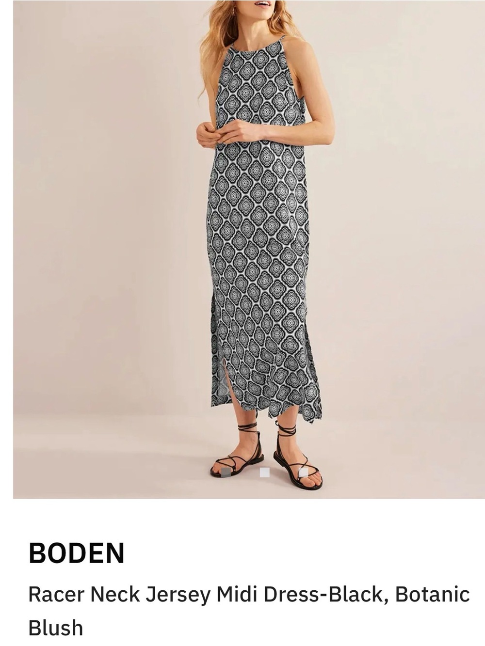 Boden Black Printed Racer-Neck Midi Skirt